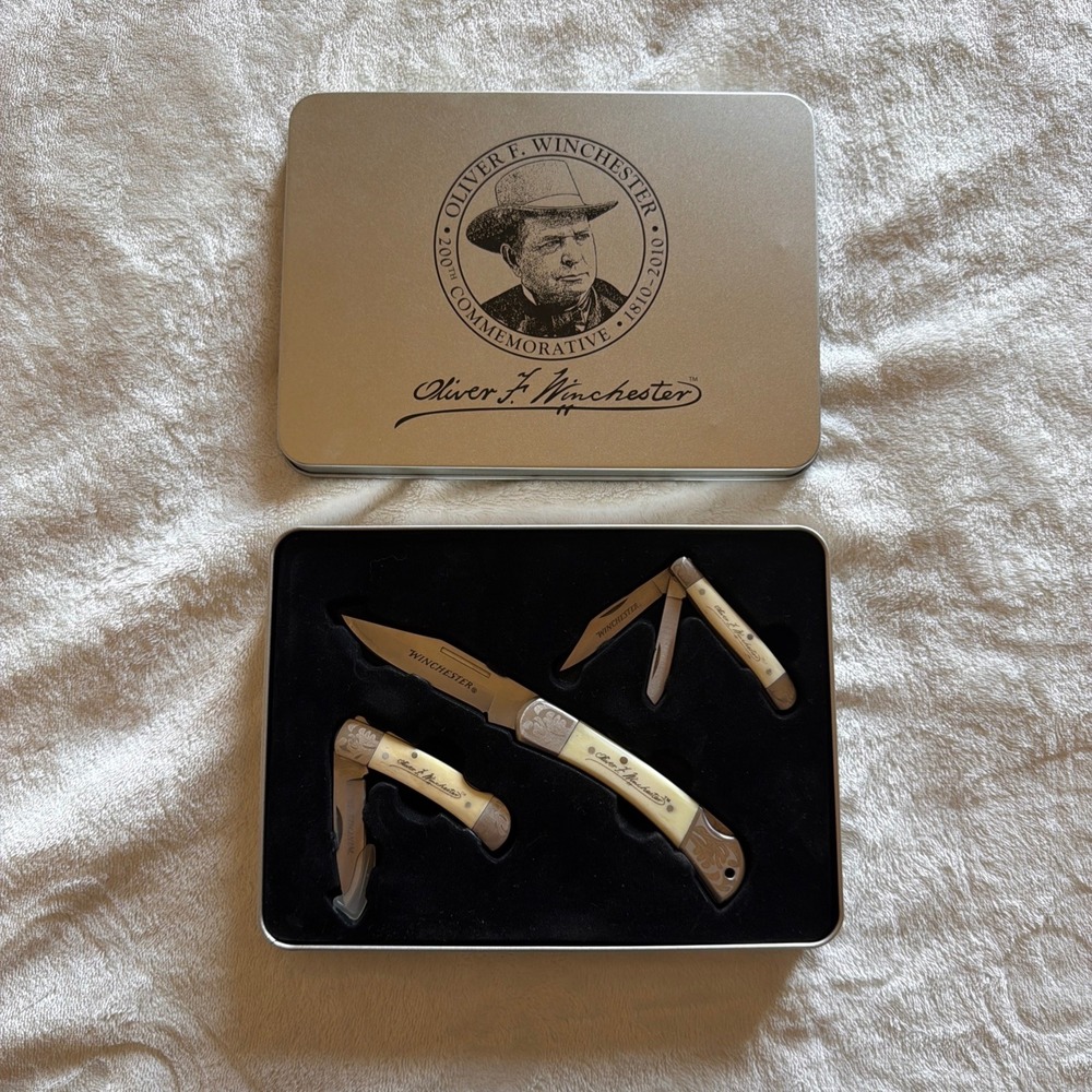 Winchester Oliver F. Winchester 200th Commemorative 3 Piece Knife Set Tin- K1747